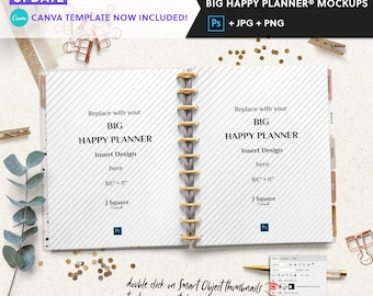 Letter Size Planner Mockup, Big Happy Planner Scene (Canva, PSD, JPG, PNG)