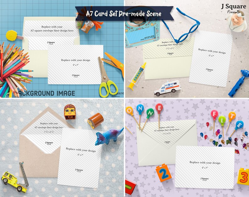 Kid Friendly Props & A7 A2 Card Set MockUps Card Templates, HERO, Showcase, Presentation, Scene Creator, Kids Scene Generator image 2