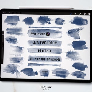 Pędzle do stempli akwarelowych Procreate Blotch, 24 stemple akwarelowe Procreate, zestaw pędzli do stempli Procreate, rysunek cyfrowy