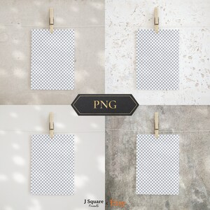 May include: Four rectangular digital mockups featuring a white and gray checkerboard pattern, each held by a wooden clothespin on a thin string. The central black hexagonal label displays the text PNG, with J Square Presents x Etsy below.