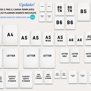 20 Planner Inserts Flat Lay MockUps/ Minimalist Planner Insert Mockups/ Carta, Happy Planner, A4, A5, A6, B5, B6, B6 TN, Pessoal, Bolso