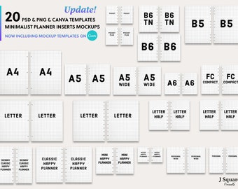 20 Planner Inserts Flat Lay MockUps/ Minimalist Planner Insert Mockups/ Letter, Happy Planner, A4, A5, A6, B5, B6, B6 TN, Personal, Pocket