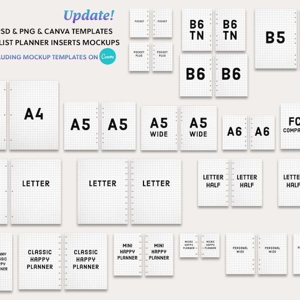 20 Planner Inserts Flat Lay MockUps/ Minimalist Planner Insert Mockups/ Letter, Happy Planner, A4, A5, A6, B5, B6, B6 TN, Personal, Pocket