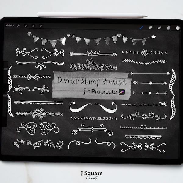 Procreate Text Divider Stamp Brushset, 28 Divider Stamp Brushes for Procreate, Chalk Divider Procreate Stamps, Digital Drawing