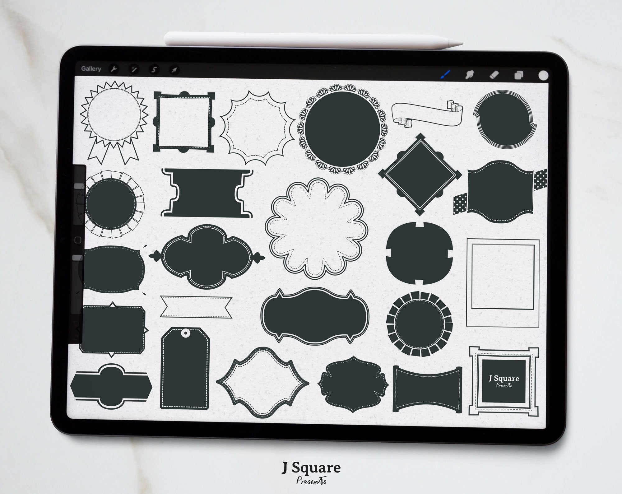 Procreate Label Procreate Simple Label Stamps, 50 Frames Procreate Stamp Brushset ...