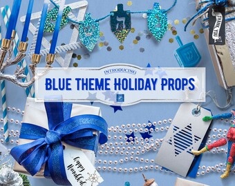 Blue Theme Holiday Props- styled scene creator, props for crafty DIYers & designers, Hanukkah decorations, blue, silver holiday decoration