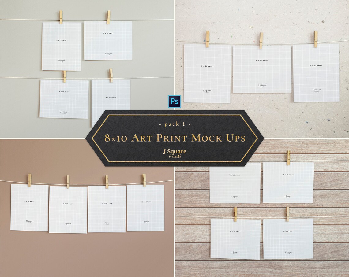 8x10 Artwork /printables Presentation Mockups With Clothespins | Etsy