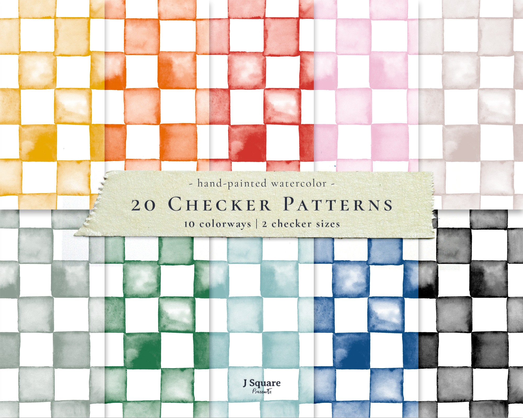 10 Watercolor Checker Printable Scrapbook Paper/ Checkered - Etsy