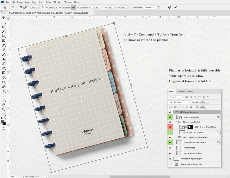 Download Planner Mockup Moveable Props Discbound Monthly Planner Folded Mockup Customizable Journal Stationery Mockup For Instagram Blogger Design Templates Paper Delage Com Br