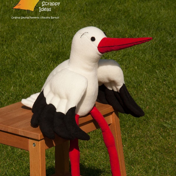 DIY Stately White Stork - Fleece Toy/Softie /Stuffed Fabric Animal /Bird /Baby Shower /Wedding Gift / for Children /Kids- PDF Sewing Pattern