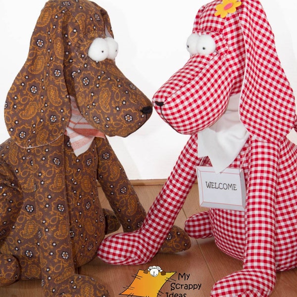 DIY Drop-Ear Dog - Toy / Door-Stop / Home Decoration / Plushie - PDF Sewing Pattern and Tutorial