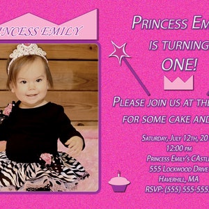 Invitation au 1er anniversaire de princesse personnalisée avec photo avec carte de remerciement assortie incluse !