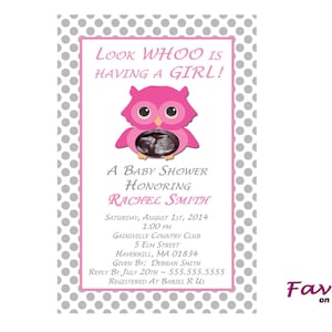 Cute Owl Baby Shower Personalized Invitations ultrasound photo - Boy, Girl, Unisex Designs