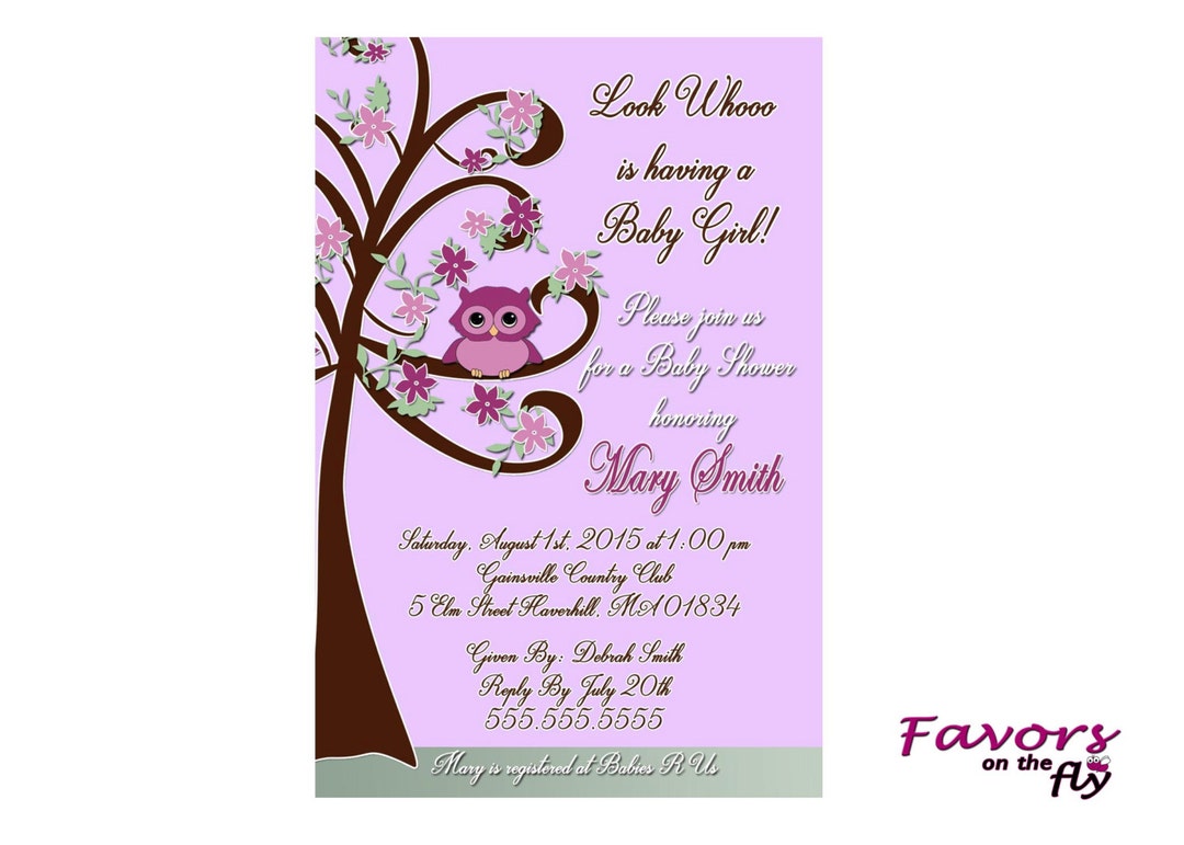 Owl Girl Baby Shower Printable Invitation Personalized With Ultrasound ...