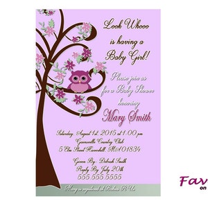 Owl Girl Baby Shower Printable Invitation personalized with ultrasound!