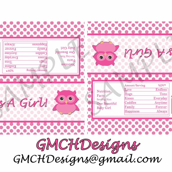 Adorable Baby Girl Owl Baby Shower Candy Bar Wrapper for DIY Printing - Instant Download!