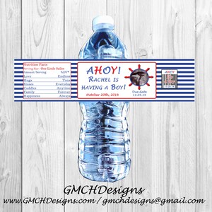 Sailor Baby Shower Personalized Water Bottle Labels Personalized with Ultrasound Photo!