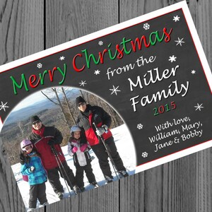 Leuke krijtbord kerstkaart gepersonaliseerd met familiefoto en namen!