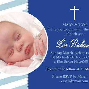 Baptism invitation personalized with photo for boy or girl - Colors can be customized!