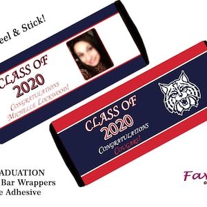 2024 GRADUATION Candy Bar Wrappers Personalized with Photo Logo School Colors Party Favors