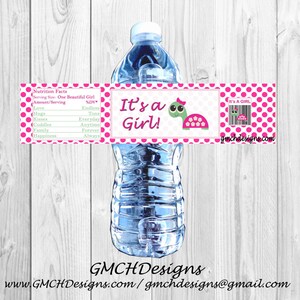 Adorable Baby Girl Turtle Baby Shower Water Bottle Labels for DIY Printing - Instant Download!