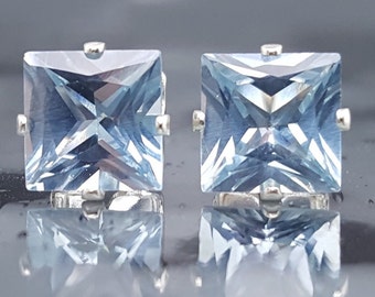 Blue Spinel Princess Cut Stud Earrings