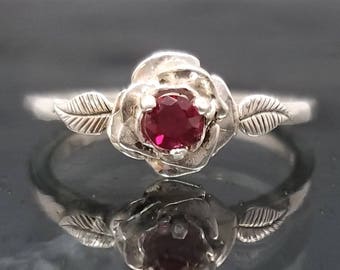 Ruby Rose Petal Flower Ring