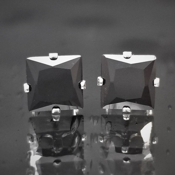 Black Diamond Princess Cut Stud Earrings