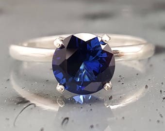 Blue Sapphire Silver Solitaire Engagement Ring