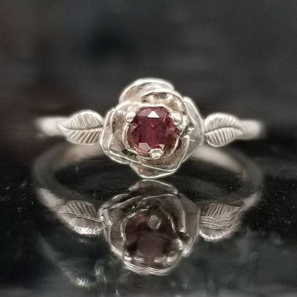 Garnet Rose Petal Flower Ring