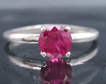 Ruby Silver Solitaire Ring Made to Order