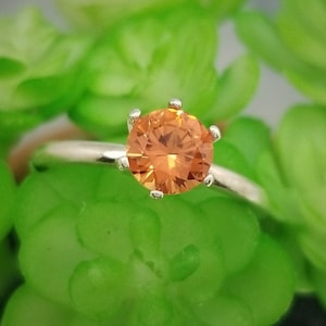 Orange Sapphire 6-Prong Silver Solitaire Engagement Ring