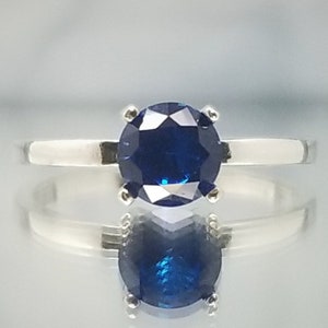 Blue Spinel Silver Solitaire Engagement Ring