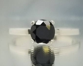 Black Spinel Silver Solitaire Engagement Ring
