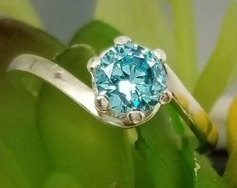 Swiss Blue CZ Bypass Crescent Everyday Ring