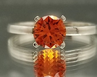 Orange Sapphire Silver Solitaire Engagement Ring