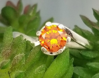 Orange CZ Bypass Crescent Everyday Ring