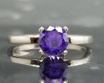 Violet CZ Silver Solitaire Engagement Ring