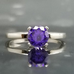 Violet CZ Silver Solitaire Engagement Ring