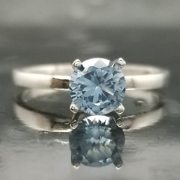 Light Blue Spinel Silver Solitaire Engagement Ring