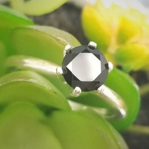 Black Onyx 6-Prong Silver Solitaire Engagement Ring