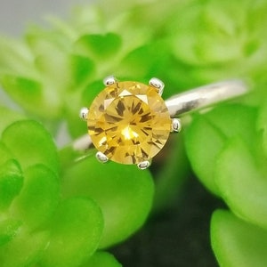 Yellow Sapphire 6-Prong Silver Solitaire Engagement Ring