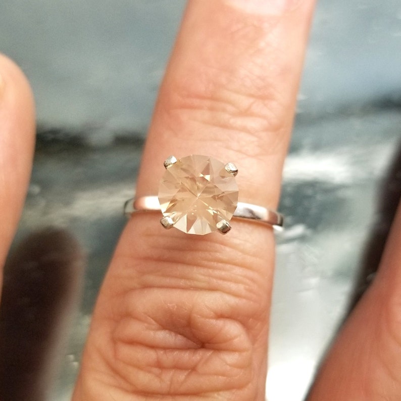 Oregon Sunstone Ring Round Custom Faceted Sterling Silver Size 5 6 7 8 9 Diamond Alternative Jewelry Solitaire Engagement Birthday R391