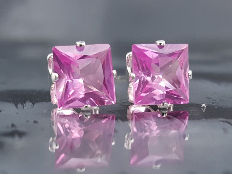 Pink Sapphire Princess Cut Stud Earrings - Etsy