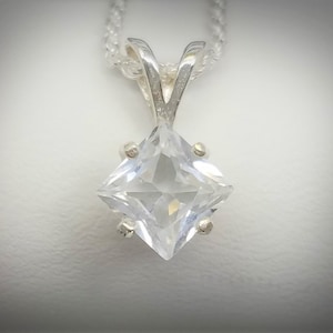 Princess Cut White Sapphire Pendant & Necklace