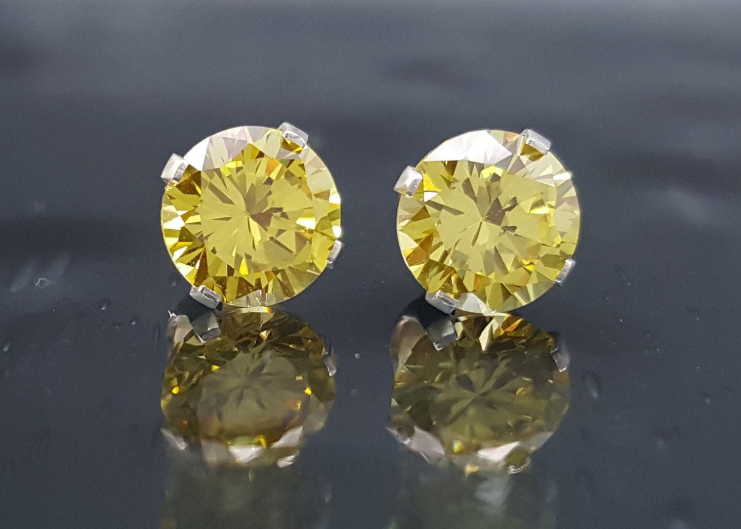 Canary Yellow Stud Earrings Silver 2.8 CTW September Etsy