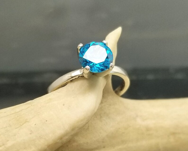 Swiss Blue Topaz CZ Ring Solitaire Made to Order