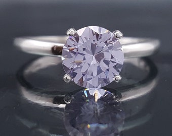 Lavender CZ Silver Solitaire Engagement Ring