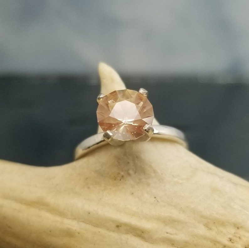 Oregon Sunstone Ring Round Custom Faceted Sterling Silver Size 5 6 7 8 9 Diamond Alternative Jewelry Solitaire Engagement Birthday R391