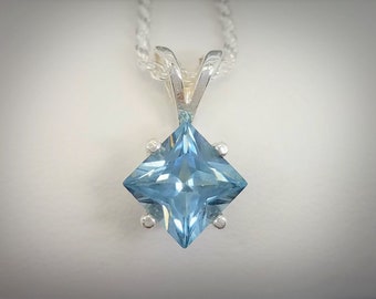 Blue Spinel Princess Cut Pendant & Necklace